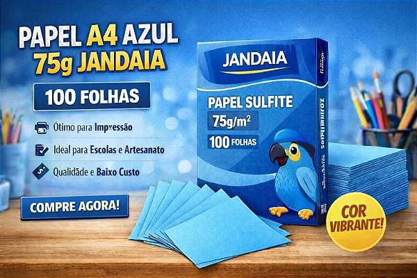 Papel A4 Azul 75g Jandaia 100 Folhas | Impressão e Artesanato