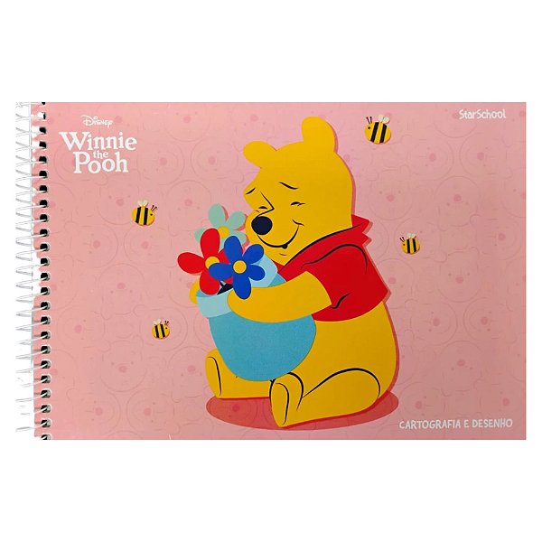 Caderno de Cartografia Ursinho Pooh 80 Folhas StarSchool | Caderno de Desenho Infantil Escolar