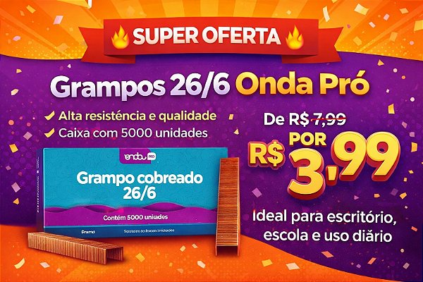 Grampos 26/6 cobreado 5000 grampos Onda Pró