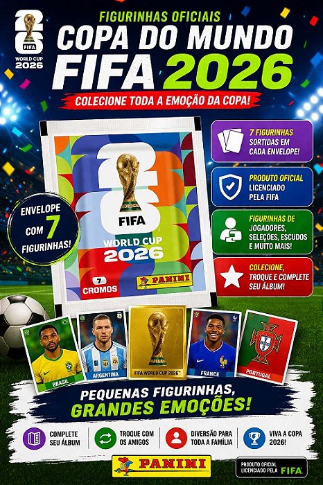 Figurinhas Copa do Mundo FIFA 2026 Panini Envelope com 7 Unidades Oficial Panini