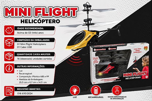 Mini Flight Helicóptero Sensor Infravermelho Recarregável Cor Sortida DM Toys