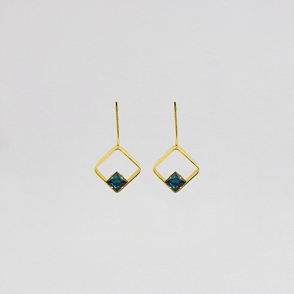 Brinco Losango Pendente com Pedra Chaton Azul