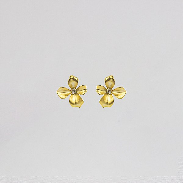 Brinco Grande Floral com Pedra Chaton Brilhante