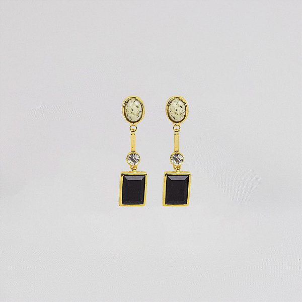 Brinco Elegante Maxi Pendente com Pedra Chaton Retangular