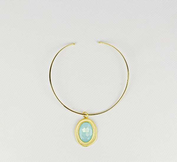 Choker Elegante com Pingente Oval Esmaltado Aberta