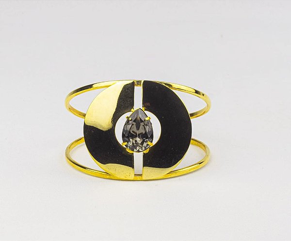 Bracelete Elegante Disco com Pedra Chaton Aberto