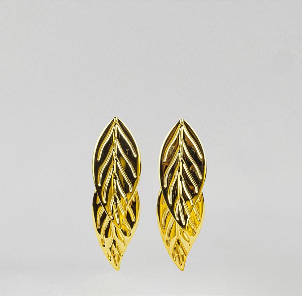 Brinco Delicado Duo Folhas Pendentes