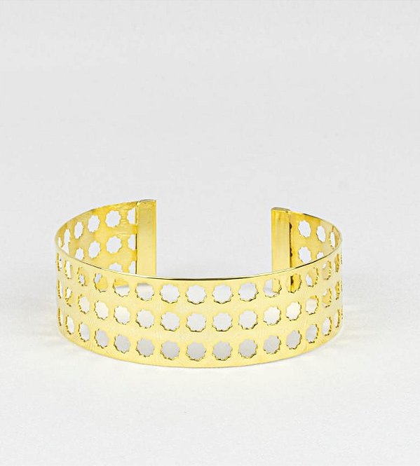 Bracelete Sofisticado Aberto com Orbes Vazadas