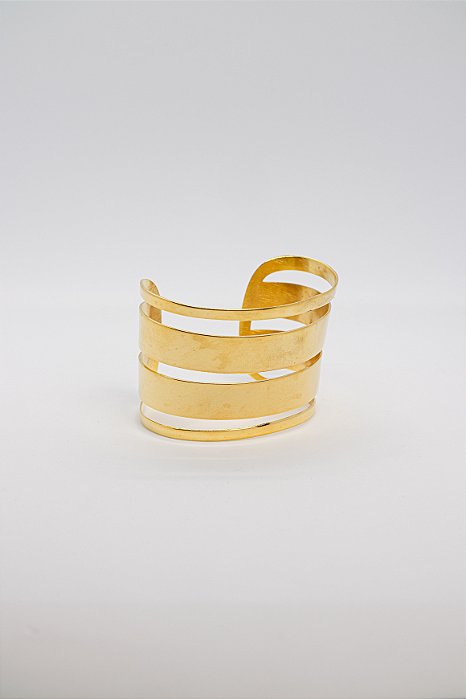 Bracelete Elegante Médio Aberto Coleção Três Aros Vazado Assimétrico