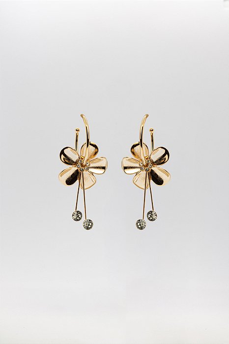 Brinco Moderno Argola Floral com Zircônias Pendente