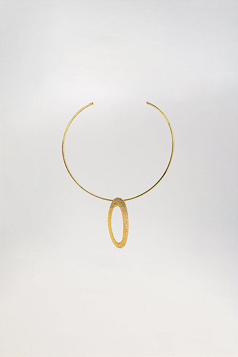 Choker Elegante Aberta Coleção Oval Orgânico Acabamento Granulado