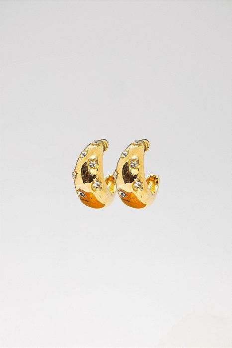 Brinco Elegante Gota Curvada com Pedras Cravejadas Médio