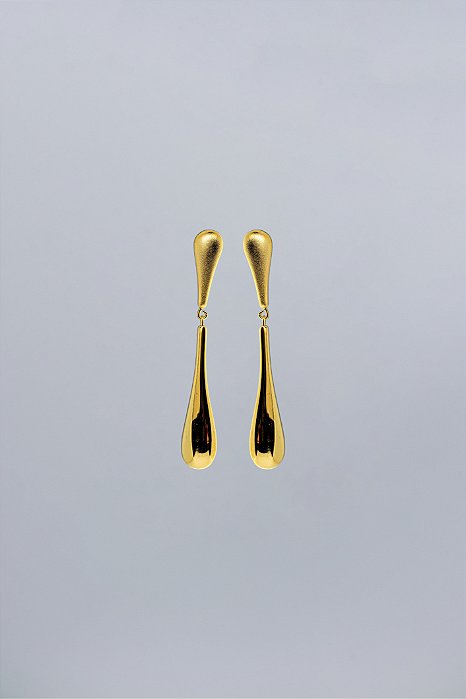 Brinco Duo Pendente Gota Longa Acabamento Fosco e Acetinado