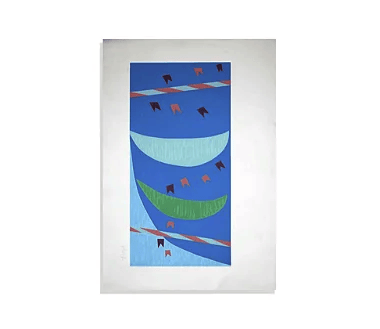 SERIGRAFIA FUNDO AZUL COM BANDEIRINHAS