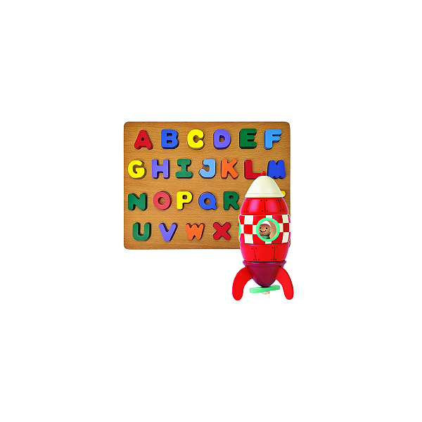 Kit Didático Letras Montessori + Foguete Madeira Magnético