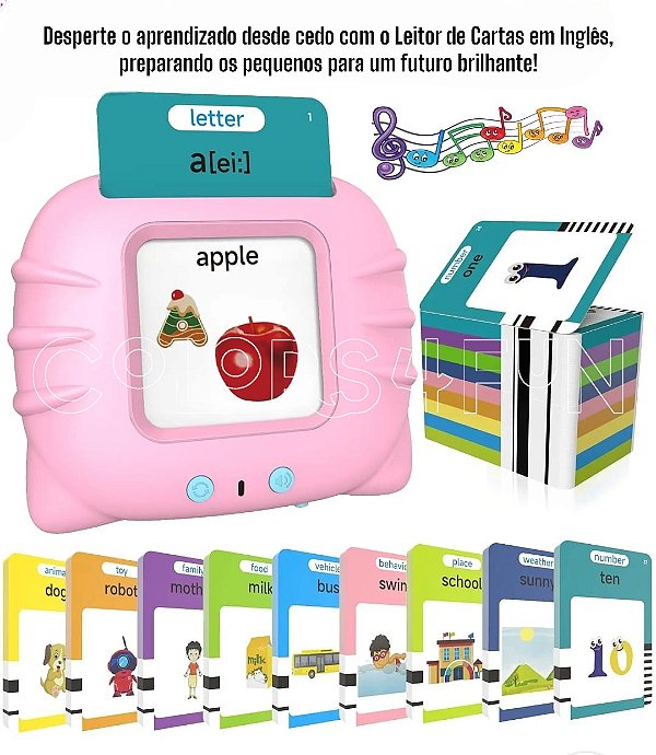 Leitor de Cartas em Inglês para Aprendizado Infantil Montessori Talking Flash Cards 224 Palavras