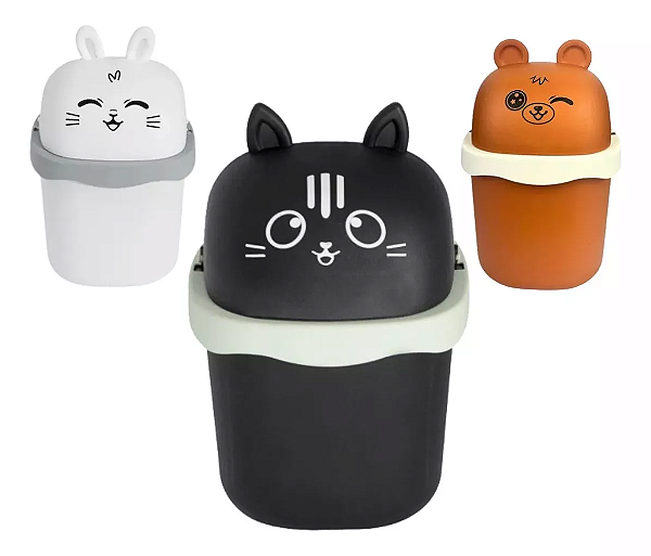 Mini Lixeira Fofa de Gatinho Multiuso Presente Infantil Quarto Crianças