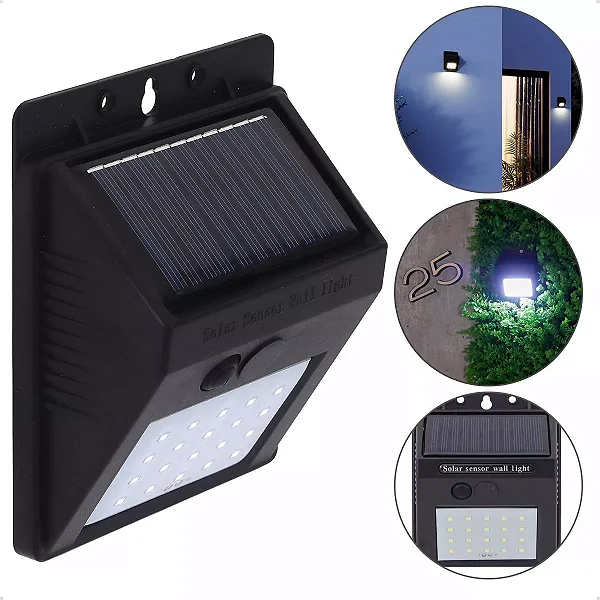 Arandela Solar de Led Preta 4w 6500k Luz Branca - Gaya