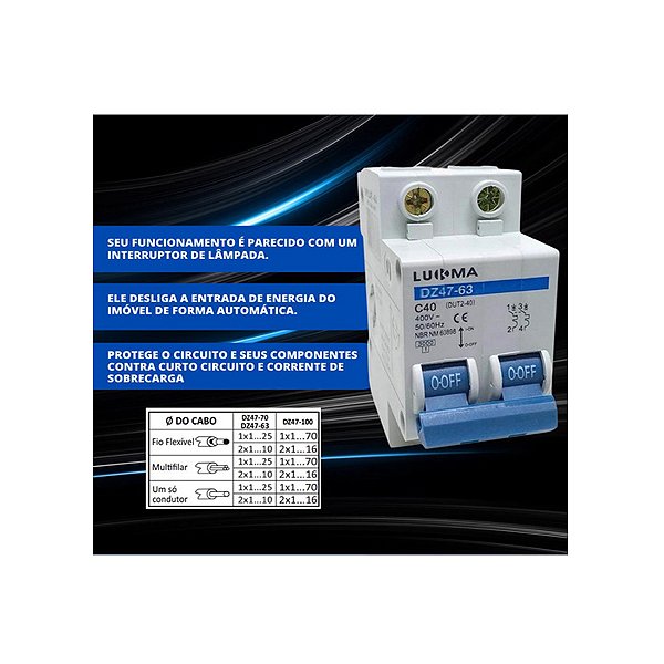 DISJUNTOR DIN BIPOLAR LUKMA  80A