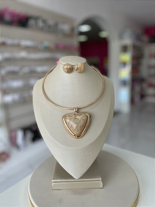 Conjunto Colar Aro Bijuteria Dourado