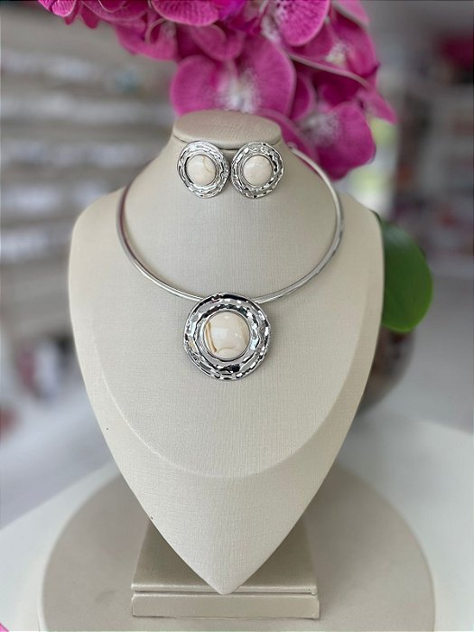 Conjunto Colar Aro Bijuteria Prata