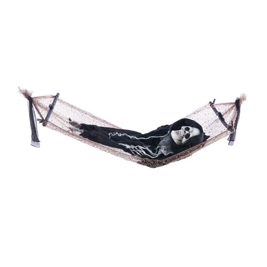Caveira na Rede Halloween Com Som, Luz e Movimento 84cm - 1 Un