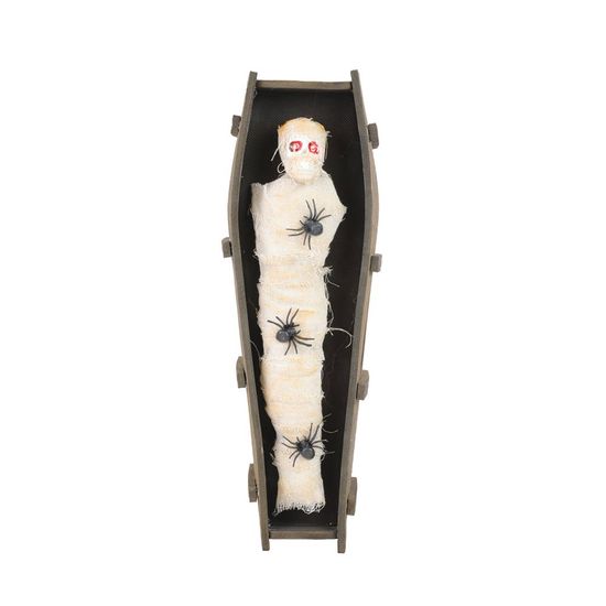 Caveira Múmia no Caixão Com Som, Luz e Movimento 44cm - 1 Un
