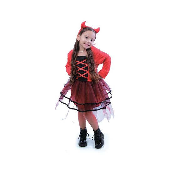 Fantasia Halloween Infantil - Diabinha Charmosa 6 a 9 Anos - 1 Un