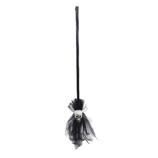 Vassoura da Bruxa Decorativa com Caveira 87cm - 1 Un