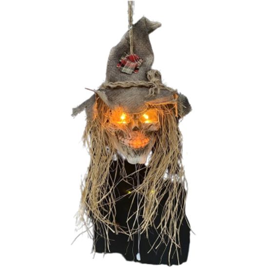 Enfeite Halloween Caveira Olhos de Fogo Com Som e Luz 50cm - 1 Un