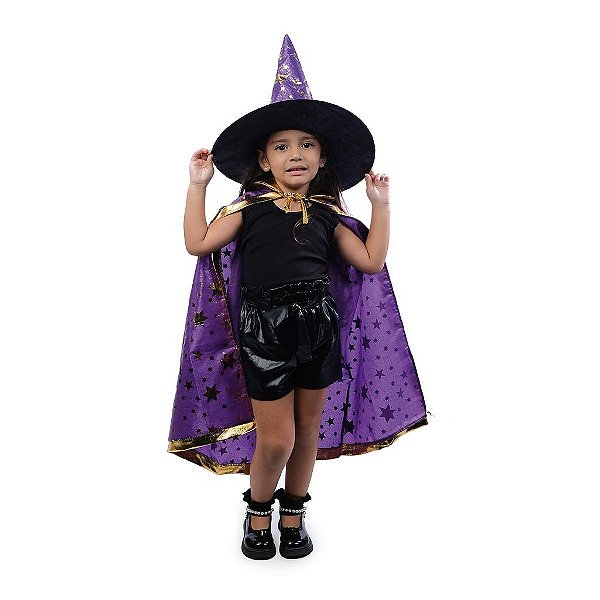 Capa Com Chapéu Feiticeiro Roxo Halloween - 1 Un