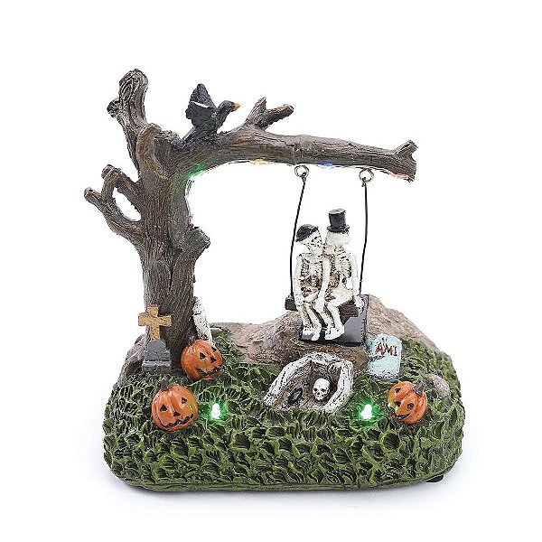 Casal Esqueletos no Balanço Com Luz Decoração de Halloween - 1 Un