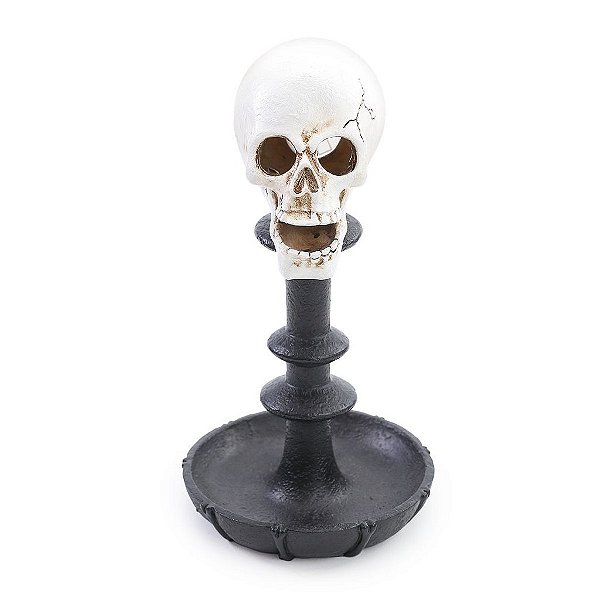Castiçal Crânio Envelhecido para Decoração de Halloween - 1 Un