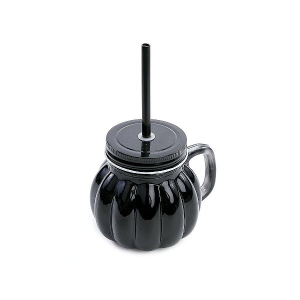 Copo Canudo Abóbora Preto Halloween