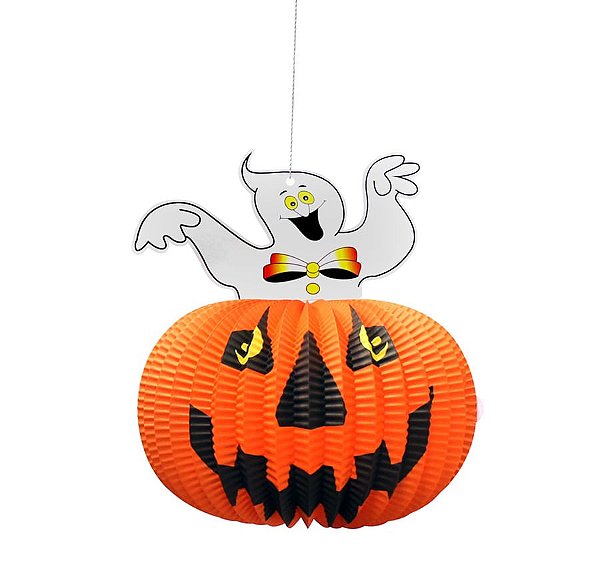 Enfeite Abóbora em Papel Halloween 24cm - 1 Un