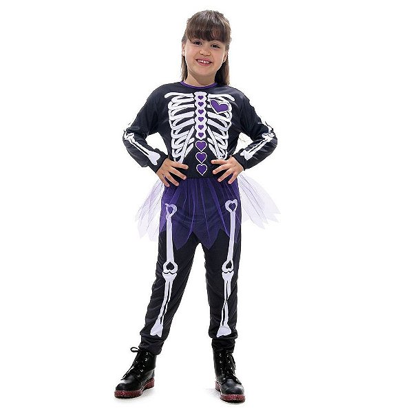 Fantasia Halloween Infantil - Esqueleto Menina 5 a 9 Anos - 1 Un