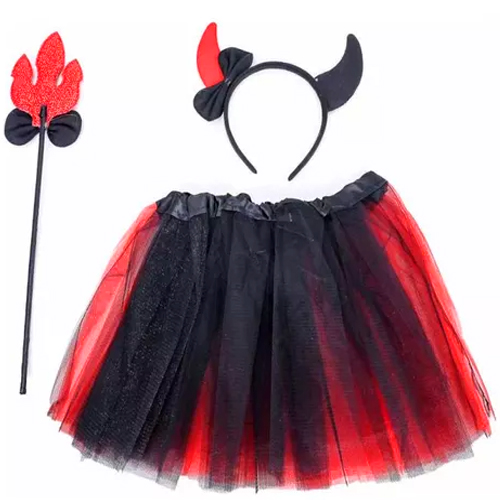 Kit Fantasia Infantil Halloween Diabinha com Tridente - 3 Peças