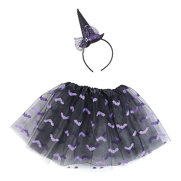 Kit Saia de Tule/Tiara Morcego Preto/Lilás - 1 Un