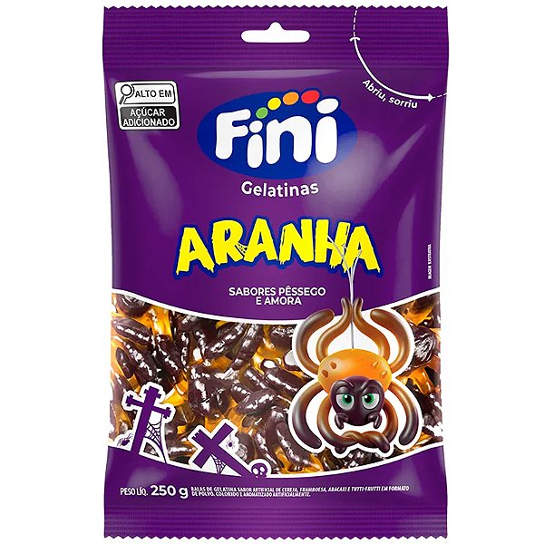 Pacote Bala de Gelatina Fini Aranhas 250g Pêssego e Amora - 1 Un
