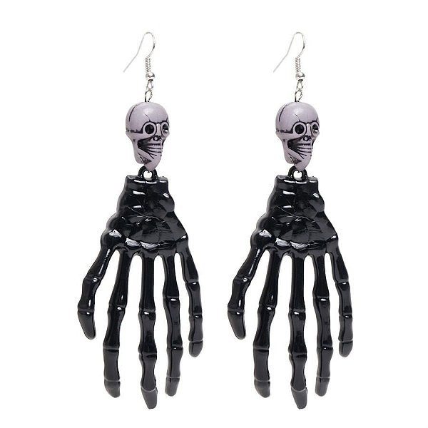 Par de Brincos Mãos Esqueleto com Led Preto