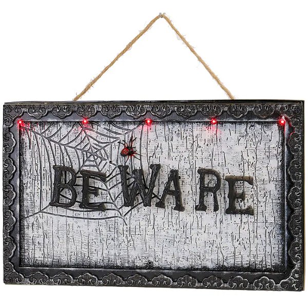 Quadro Decorativo Beware Com Som, Luz e Movimento 28x47cm - 1 Un