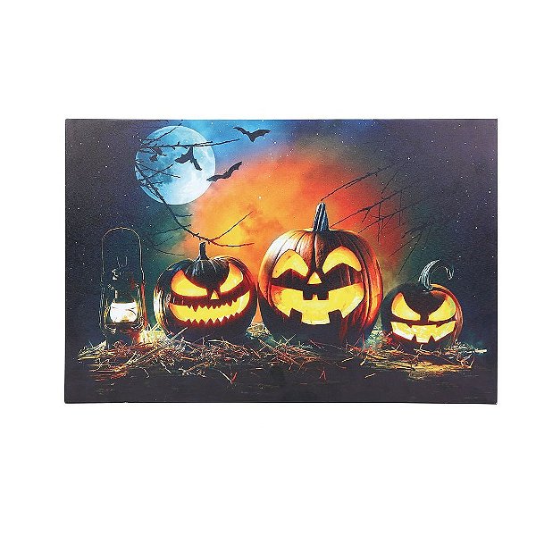 Quadro Iluminado Abóboras - Decoração de Halloween - 1 Un