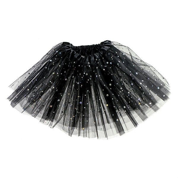 Saia de Tule Estrelas Preto Infantil