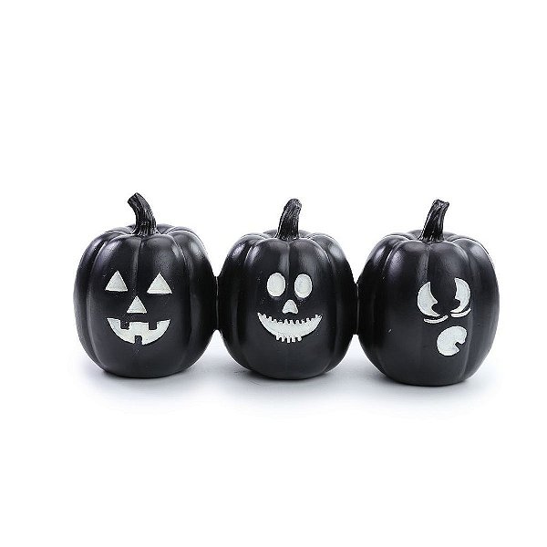 Trio de Abóboras Preto para Decoração de Halloween - 1 Un