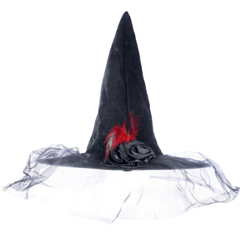 Chapéu Bruxa com Pena Vermelha Aurora Halloween - 1 Un