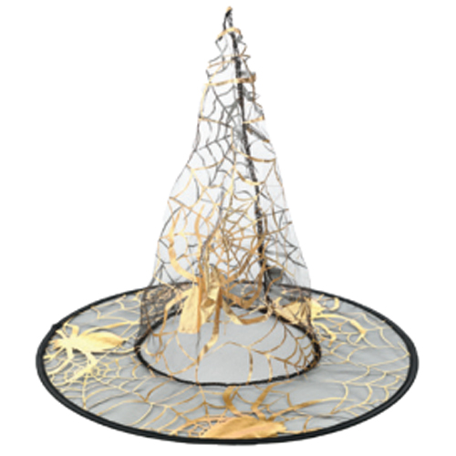 Chapéu Bruxa Thelma Teia Transparente com Ouro Halloween - 1 Un