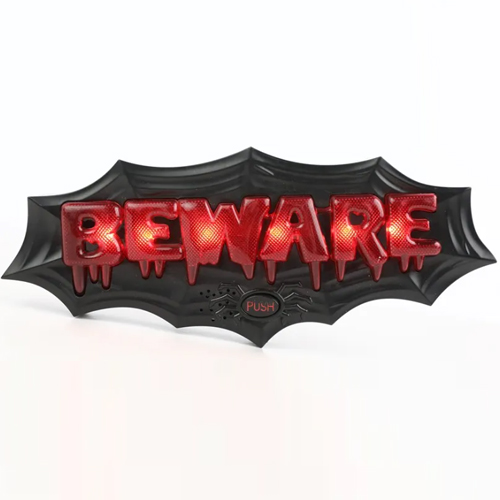 Placa Para Porta Beware 30,5x12,5cm Decoração Halloween - 1 Un
