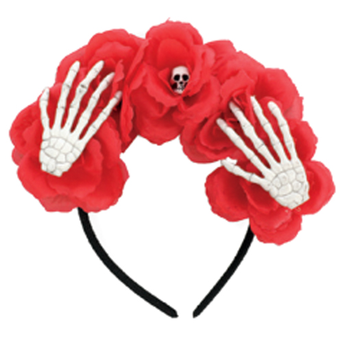 Tiara Flor Vermelha com Mãos de Esqueleto - 1 Un