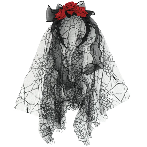 Tiara Noiva Flor Vermelha com Véu Preto - 1 Un