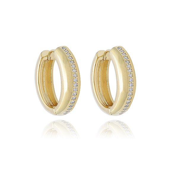 Brinco Argola Lisa Cravejada Ouro 18k